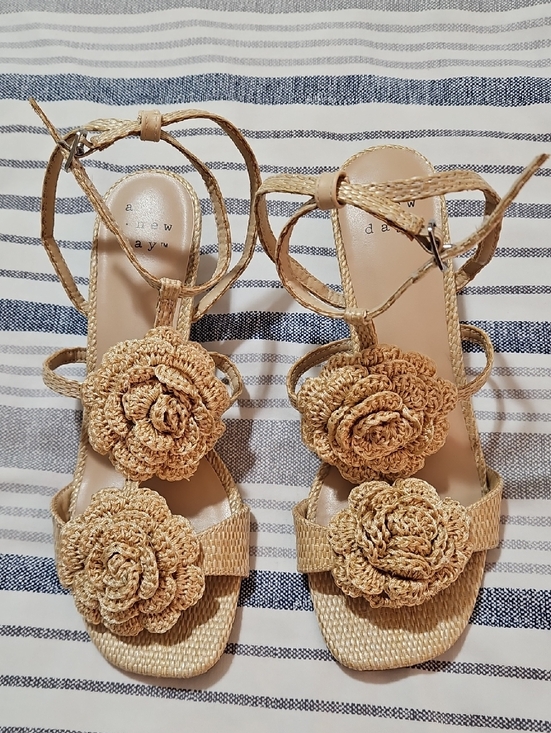 a new day Shoes - A New Day Tan Crochet Flower Sandals for Women